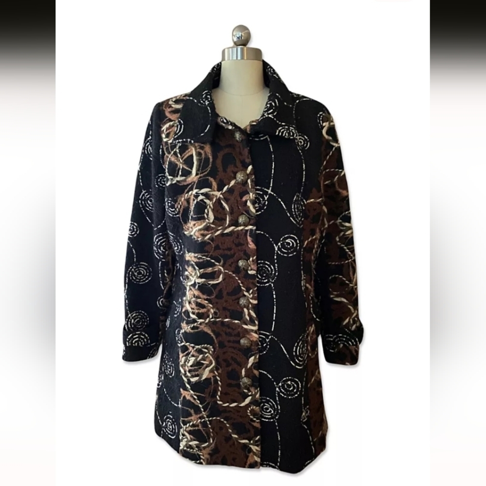 Sioni  Vintage Wearable Art Full Length Coat with Decorative Buttons SIze M EUC!